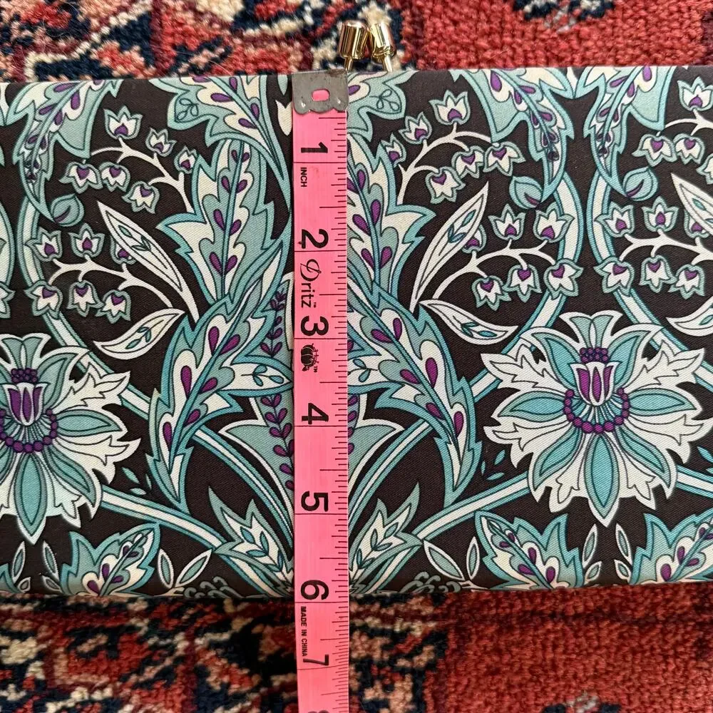 Banana Republic 100% Silk‎ Peacock Blue Floral Slim Clutch SUPER CLEAN